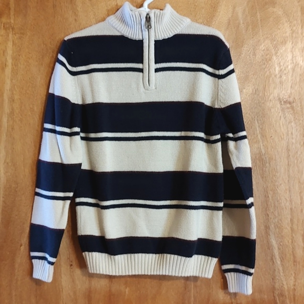 Retrofit Brand Mfg Boys Quarter Zip Sweater Navy Cream Stripe Cotton Blend 5/6